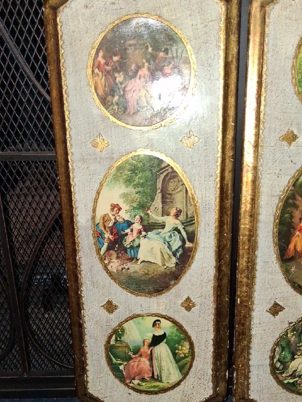 Vintage Pair of Framed Decorative Panels with Gilt Trim - Picture 3 of 8
